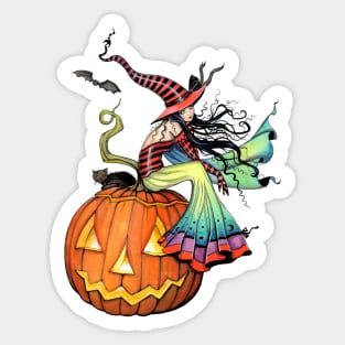 One Giant Pumpkin Halloween Witch and Cat Sticker